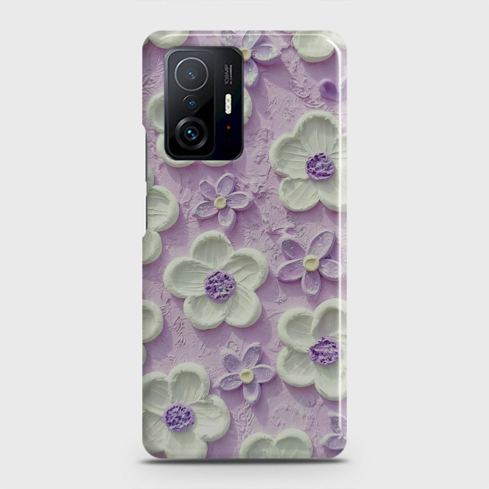 Xiaomi 11T Cover - Floral Series - Design 4 - Purple & White - Matte Finish - Snap On Hard Case with LifeTime Colors Guarantee