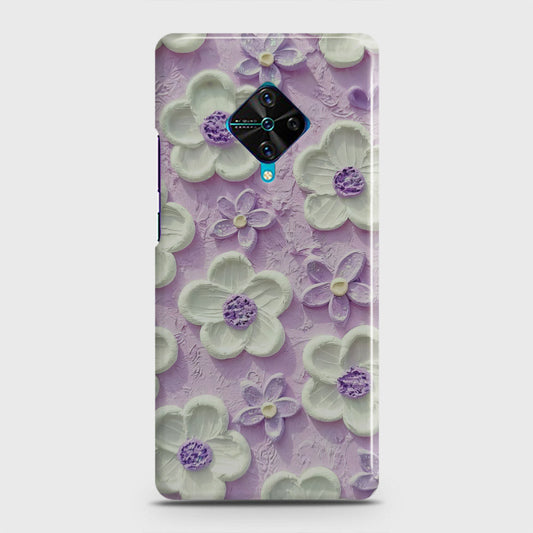 Vivo Y51 (2020 September)  Cover - Floral Series - Design 4 - Purple & White - Matte Finish - Snap On Hard Case with LifeTime Colors Guarantee