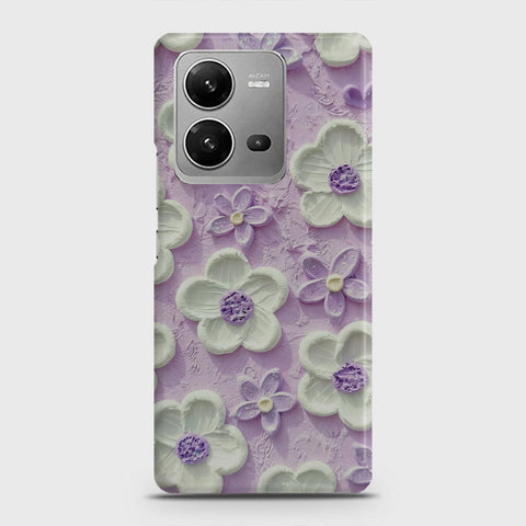 Vivo V25 Cover - Floral Series - Design 4 - Purple & White - Matte Finish - Snap On Hard Case with LifeTime Colors Guarantee