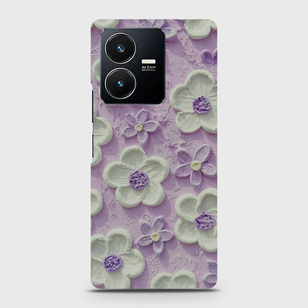 Vivo Y22s Cover - Floral Series - Design 4 - Purple & White - Matte Finish - Snap On Hard Case with LifeTime Colors Guarantee