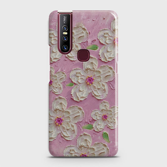 Vivo V15 Cover - Floral Series - Design 5 - Pink & White - Matte Finish - Snap On Hard Case with LifeTime Colors Guarantee