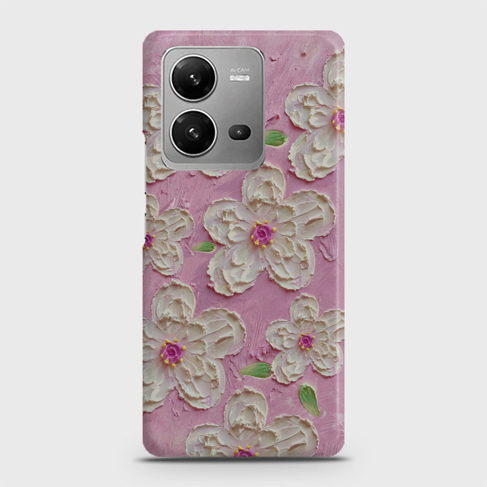 Vivo V25 Cover - Floral Series - Design 5 - Pink & White - Matte Finish - Snap On Hard Case with LifeTime Colors Guarantee