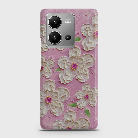 Vivo V25 Cover - Floral Series - Design 5 - Pink & White - Matte Finish - Snap On Hard Case with LifeTime Colors Guarantee