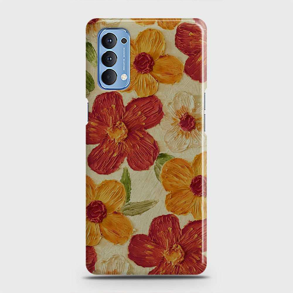 Oppo Reno 4 4G Cover - Floral Series - Design 6 - Red & Orange - Matte Finish - Snap On Hard Case with LifeTime Colors Guarantee