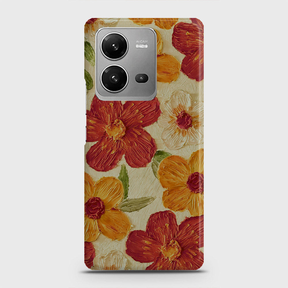 Vivo V25 Cover - Floral Series - Design 6 - Red & Orange - Matte Finish - Snap On Hard Case with LifeTime Colors Guarantee