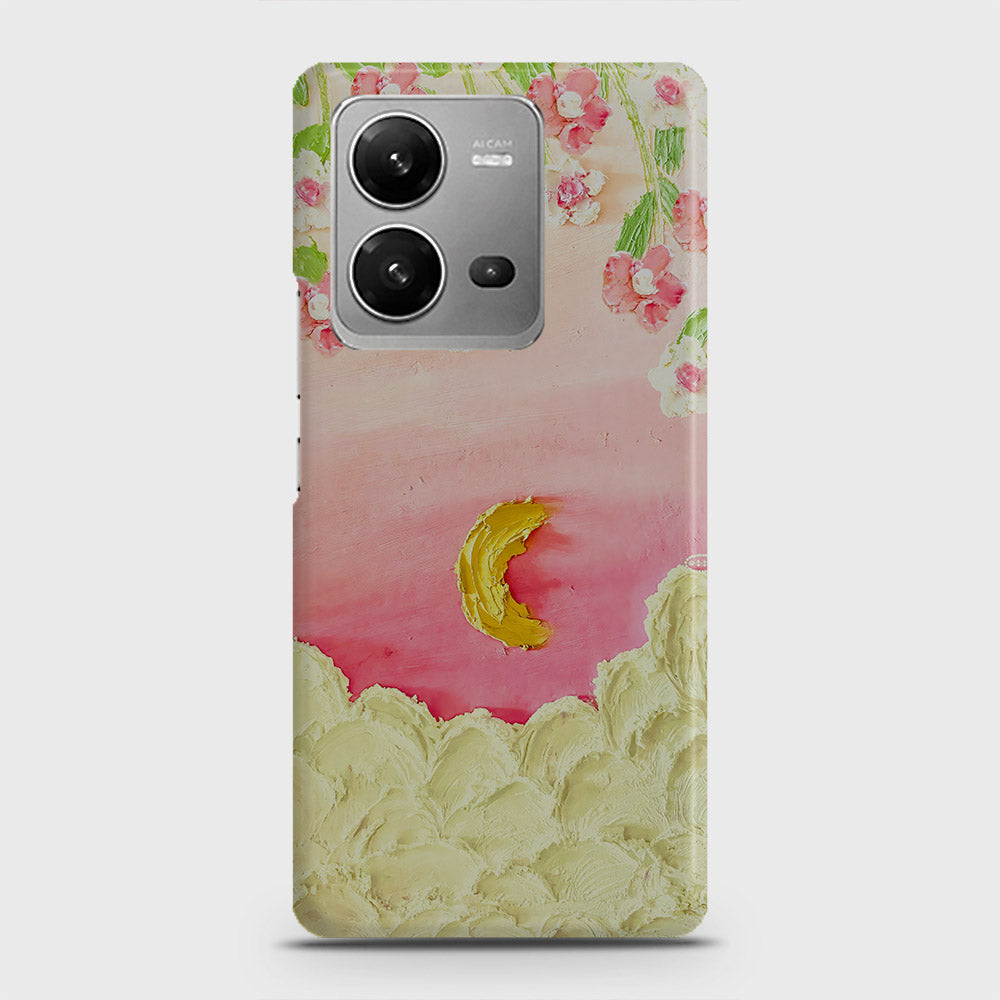 Vivo V25 Cover - Floral Series - Design 7 - Pink & Yellow - Matte Finish - Snap On Hard Case with LifeTime Colors Guarantee