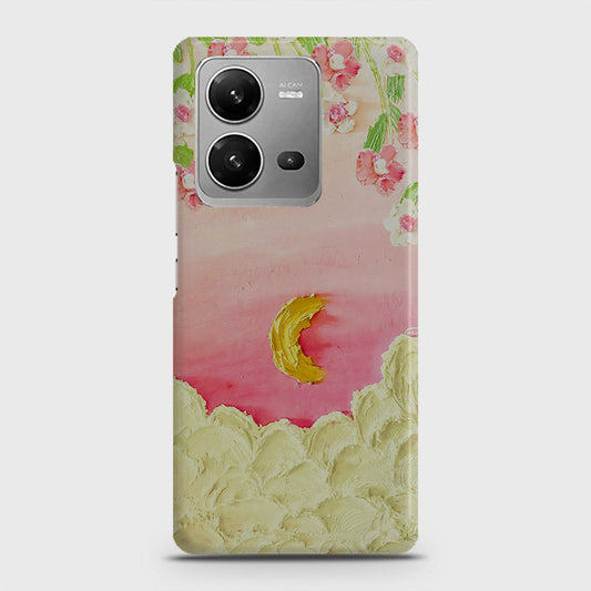 Vivo V25 Cover - Floral Series - Design 7 - Pink & Yellow - Matte Finish - Snap On Hard Case with LifeTime Colors Guarantee