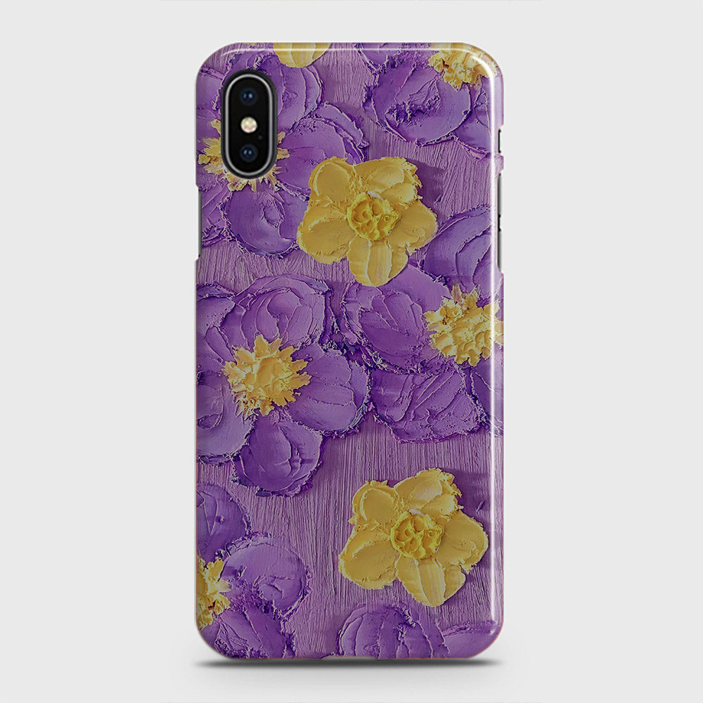 iPhone XS Cover - Floral Series - Design 8 - Purple & Yellow - Matte Finish - Snap On Hard Case with LifeTime Colors Guarantee