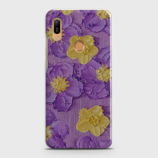 Huawei Y6 2019 Cover - Floral Series - Design 8 - Purple & Yellow - Matte Finish - Snap On Hard Case with LifeTime Colors Guarantee