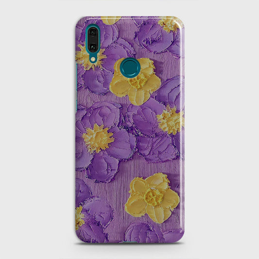 Huawei Y7 2019 Cover - Floral Series - Design 8 - Purple & Yellow - Matte Finish - Snap On Hard Case with LifeTime Colors Guarantee