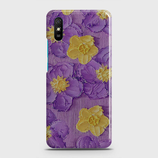 Xiaomi Redmi 9A Cover - Floral Series - Design 8 - Purple & Yellow - Matte Finish - Snap On Hard Case with LifeTime Colors Guarantee