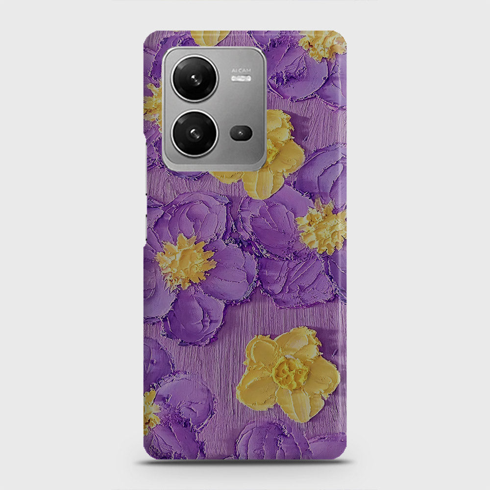 Vivo V25 Cover - Floral Series - Design 8 - Purple & Yellow - Matte Finish - Snap On Hard Case with LifeTime Colors Guarantee