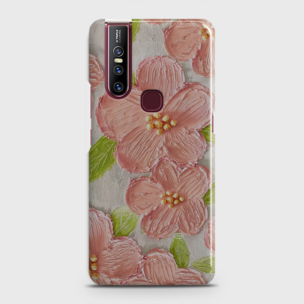 Vivo V15 Cover - Floral Series - Design 9 - Pink & Green - Matte Finish - Snap On Hard Case with LifeTime Colors Guarantee
