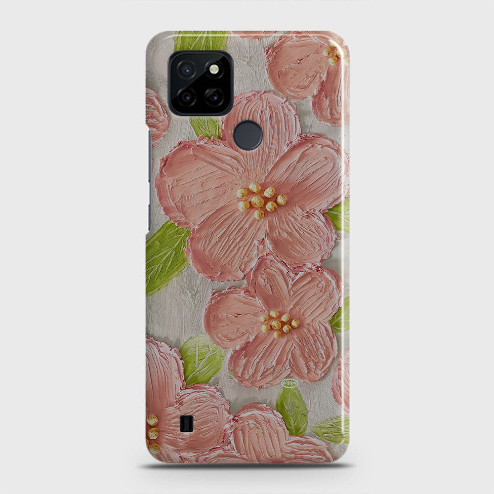 Realme C25Y Cover - Floral Series - Design 9 - Pink & Green - Matte Finish - Snap On Hard Case with LifeTime Colors Guarantee