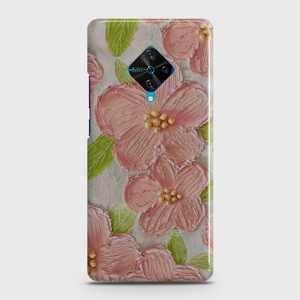 Vivo Y51 (2020 September)  Cover - Floral Series - Design 9 - Pink & Green - Matte Finish - Snap On Hard Case with LifeTime Colors Guarantee