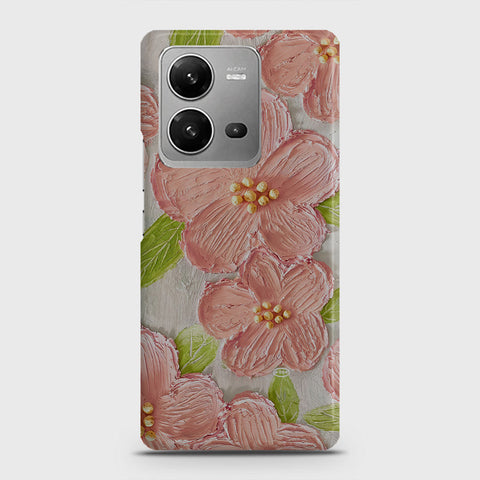 Vivo V25 Cover - Floral Series - Design 9 - Pink & Green - Matte Finish - Snap On Hard Case with LifeTime Colors Guarantee