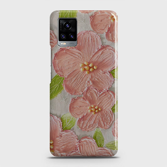Vivo V20  Cover - Floral Series - Design 9 - Pink & Green - Matte Finish - Snap On Hard Case with LifeTime Colors Guarantee