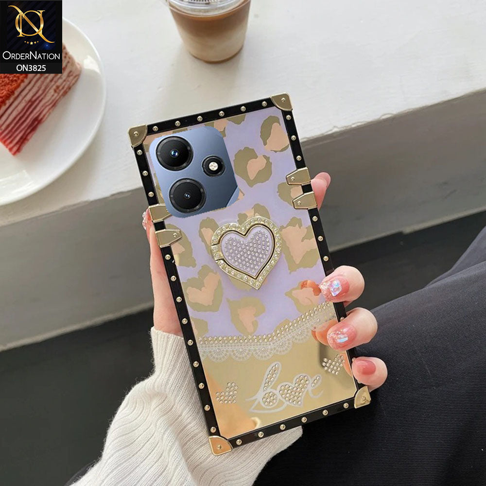 Infinix Hot 30i Cover - Design 3 - Heart Bling Diamond Glitter Soft TPU Trunk Case With Ring Holder
