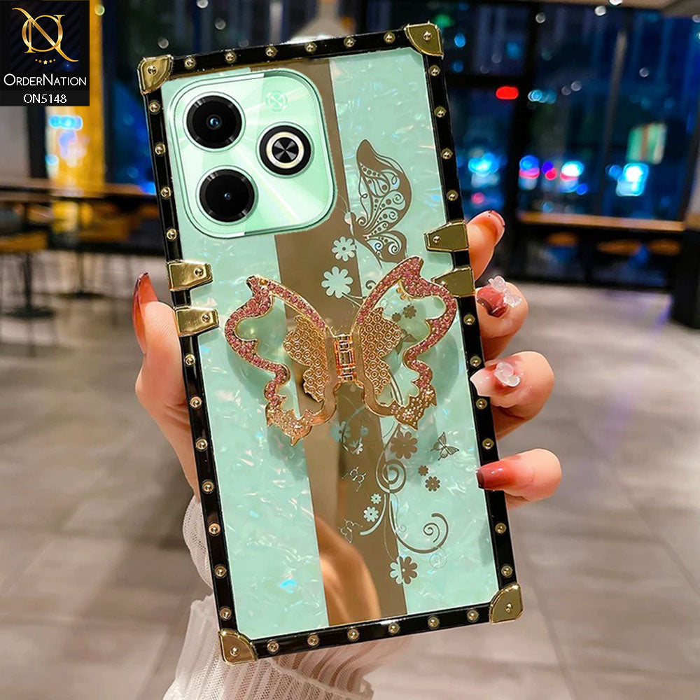 Infinix Hot 40i Cover - Aqua -  Luxury Shiny Rhinestone Butterfly Electroplated Square Trunk Soft Case