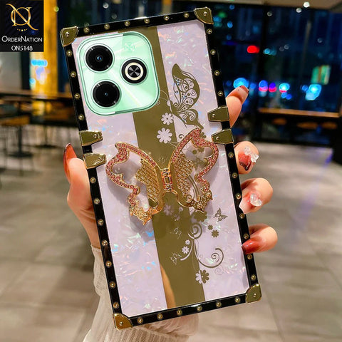 Infinix Hot 40i Cover - Lilac -  Luxury Shiny Rhinestone Butterfly Electroplated Square Trunk Soft Case