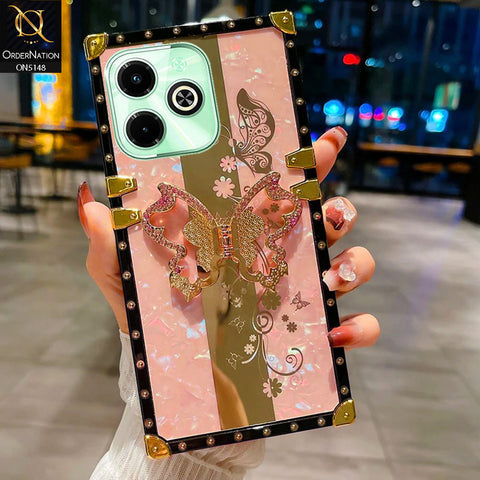 Infinix Smart 8 Cover - Pink -  Luxury Shiny Rhinestone Butterfly Electroplated Square Trunk Soft Case