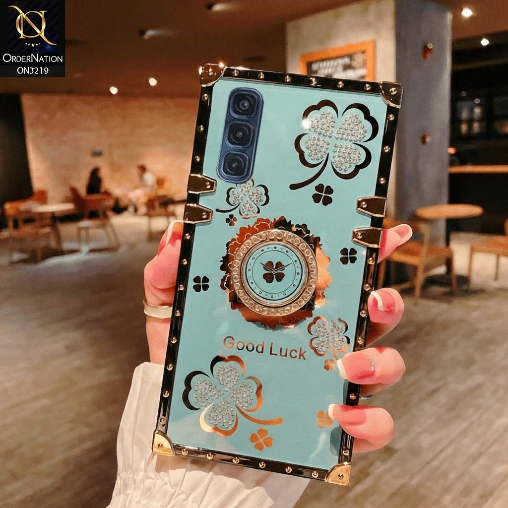 Infinix Hot 50 Pro Plus Cover - Green - Square Bling Diamond Glitter Soft TPU Trunk Case with Ring Holder