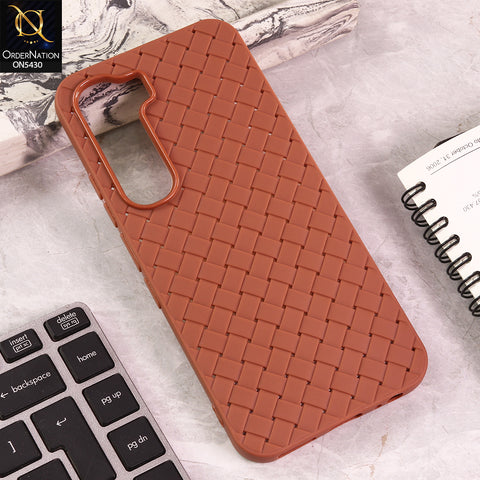 Infinix Hot 60 Pro Cover - Brown - New Woven Design Leather Feel Soft TPU Case