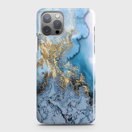 iPhone 12 Cover - Trendy Golden & Blue Ocean Marble Printed Hard Case with Life Time Colors Guarantee(B31) ( Fast Delivery )