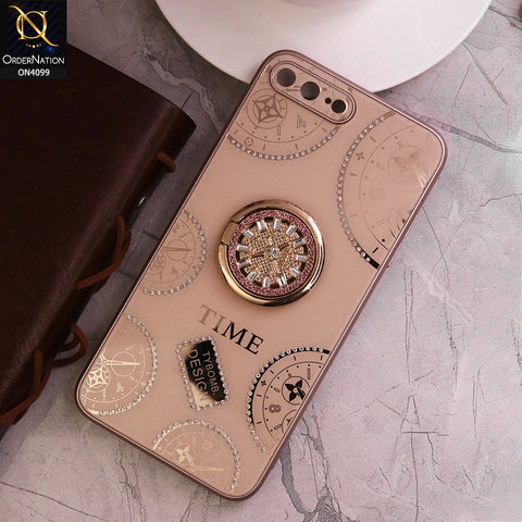 iPhone 8 Plus / 7 Plus Cover - Light Gold - Bling Shiny Back Shell Soft Round Borders Camera Protection Case With Ring Holder