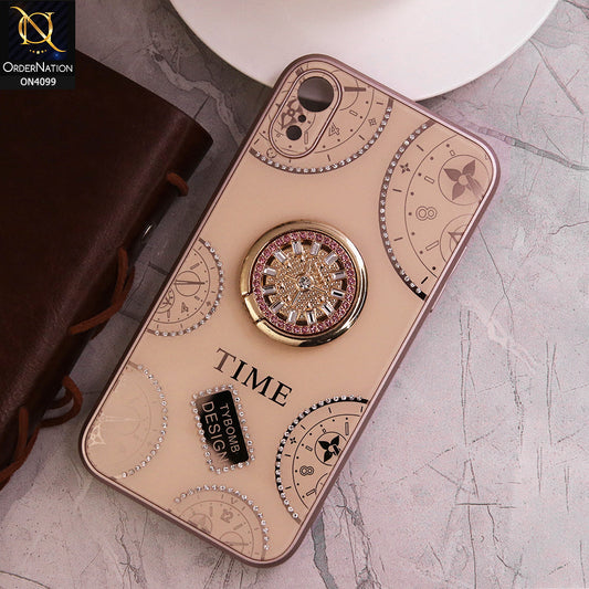 iPhone XR Cover - Light Gold - Bling Shiny Back Shell Soft Round Borders Camera Protection Case With Ring Holder