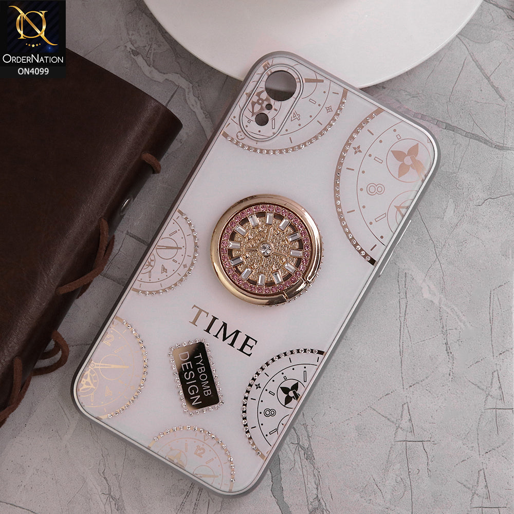 iPhone XR Cover - White - Bling Shiny Back Shell Soft Round Borders Camera Protection Case With Ring Holder