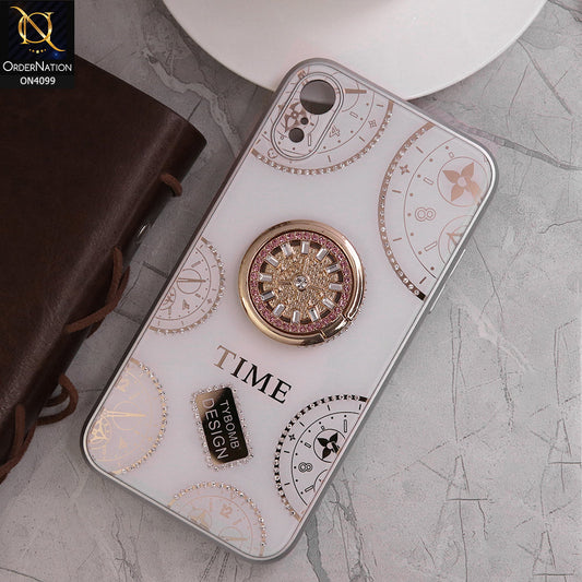 iPhone XR Cover - White - Bling Shiny Back Shell Soft Round Borders Camera Protection Case With Ring Holder