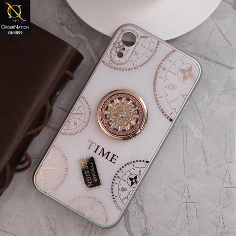 iPhone XR Cover - White - Bling Shiny Back Shell Soft Round Borders Camera Protection Case With Ring Holder