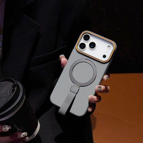 iPhone 17 Pro Max Cover - Gray -  Trendy Magsafe Magnetic Kickstand Holder With Silicon Grip Protective Hard Shell Case