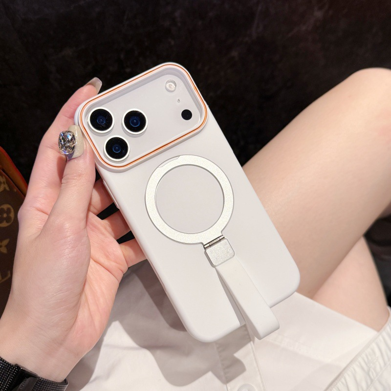 iPhone 17 Pro  Cover - White -  Trendy Magsafe Magnetic Kickstand Holder With Silicon Grip Protective Hard Shell Case