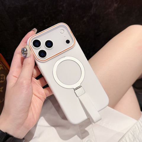 iPhone 17 Pro  Cover - White -  Trendy Magsafe Magnetic Kickstand Holder With Silicon Grip Protective Hard Shell Case