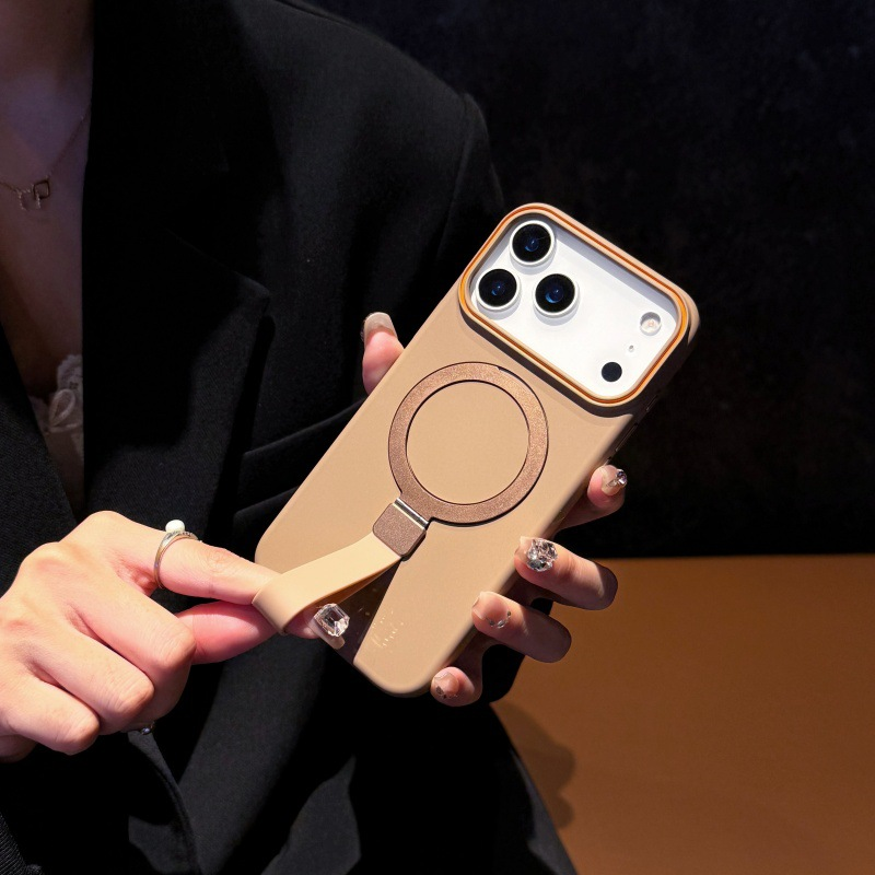 iPhone 17 Pro  Cover - Brown -  Trendy Magsafe Magnetic Kickstand Holder With Silicon Grip Protective Hard Shell Case