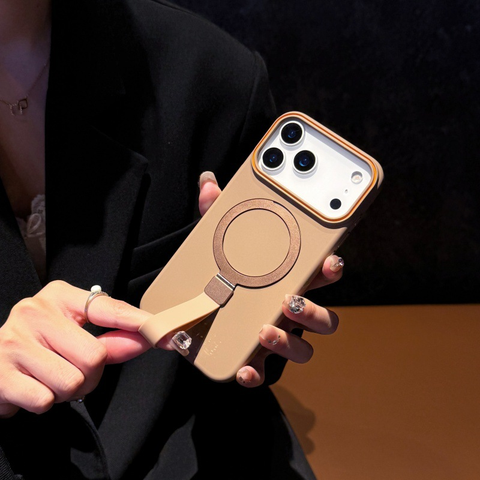 iPhone 17 Pro  Cover - Brown -  Trendy Magsafe Magnetic Kickstand Holder With Silicon Grip Protective Hard Shell Case
