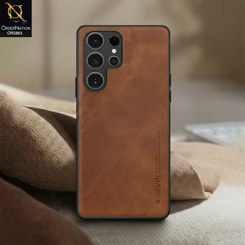 Samsung Galaxy S25 Ultra Cover - Brown - X-LEVEL - Earl III Series -  Case Business Plain Leather Anti-drop Non-slip Slim Case
