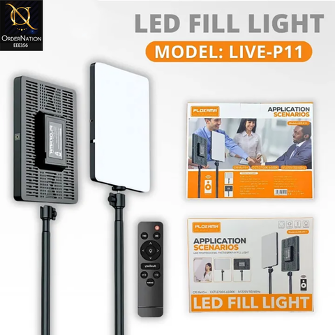 PLOKAMA LIVE-P11 LED Video Light Panel – Dimmable Brightness & Adjustable Color Temperature with Universal Plug for Photography, Streaming & Videography (Without Trippod)