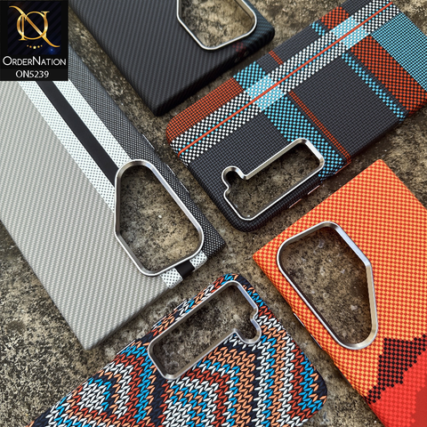 Samsung Galaxy S25 Ultra Cover - Design3 - Universe Luxo Carbon Fiber Texture Ultra Thin Shell Case With Metal Camera Ring Borders