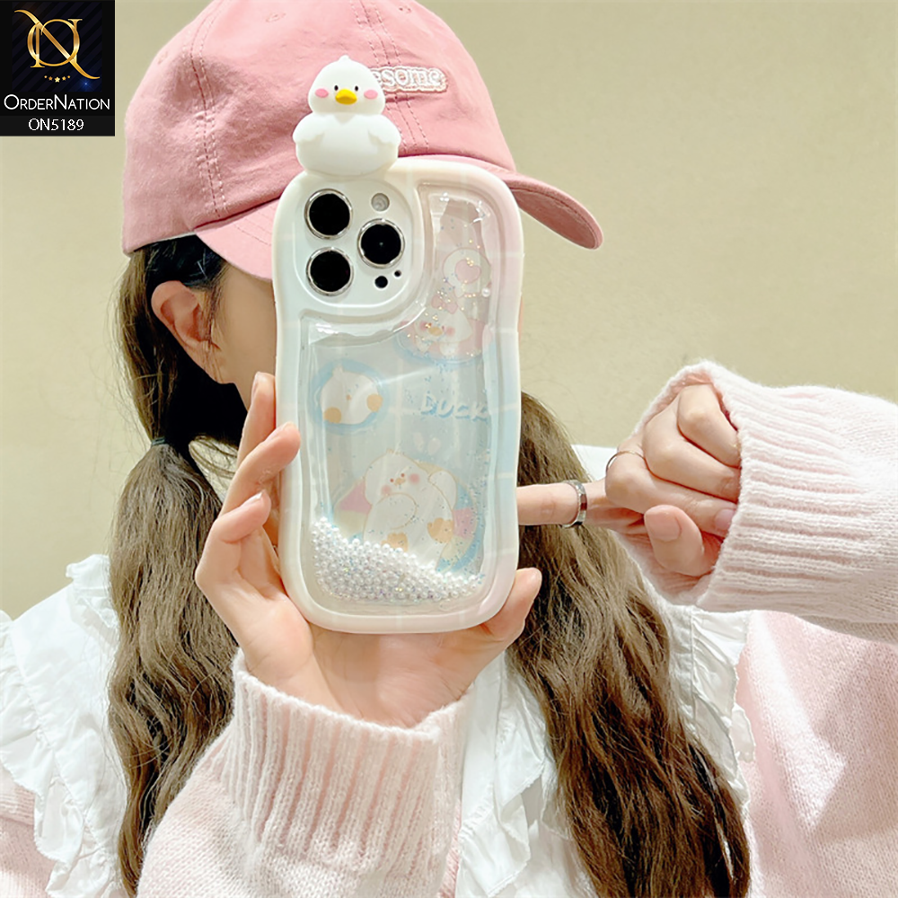 iPhone 14 Pro Max Cover - Design 1 - 3D Cute Cartoon Doll Bling Liquid Glitter Floating Pearls Shockproof Protective Soft Case