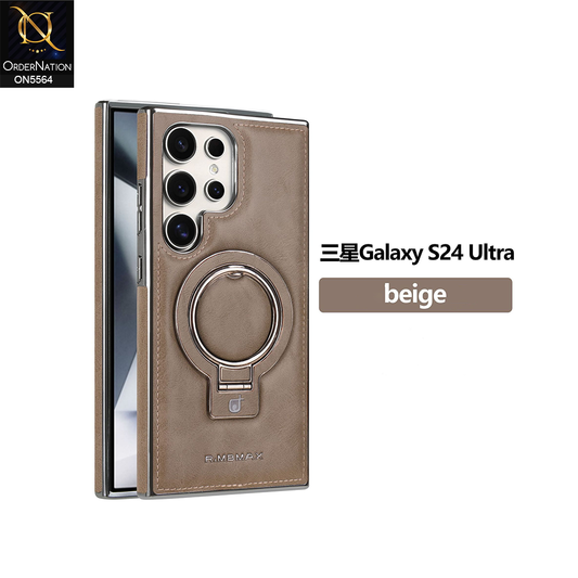 Samsung Galaxy S25 Ultra Cover - Gray - New Rimbmax High Quality Leather Case With Metal Camera Ring And KickStand