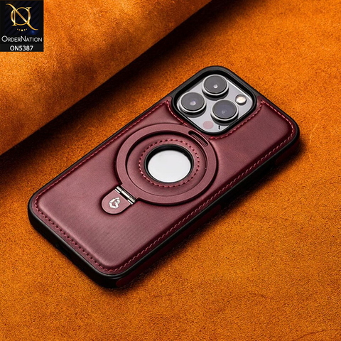 Samsung Galaxy S25 Ultra Cover - Maroon - Luxury Leather Case Supports Magsafe Wireless Charging, Kickstand Bracket Holder Soft Border Case
