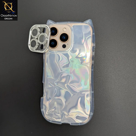 iPhone 13 Pro Max Cover - Silver - Cute 3D Kawaii Glitter Sparkle Laser Water Ripple Pattern Curly Wavy With Camera Lens Protection Case