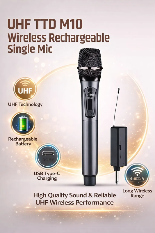 Saeapu TTD-M10 UHF Wireless Microphone System with Rechargeable Receiver