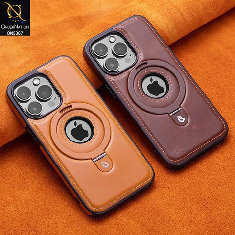 iPhone 14 Pro Max Cover - Maroon - Luxury Leather Case Supports Magsafe Wireless Charging, Kickstand Bracket Holder Soft Border Case