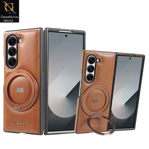 Samsung Galaxy Z Fold 7 5G Cover - Brown - New Jinduka Premium Leather Case With Metal Kick Stand And Mage Safe