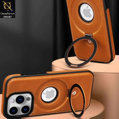 iPhone 14 Pro Max Cover - Maroon - Luxury Leather Case Supports Magsafe Wireless Charging, Kickstand Bracket Holder Soft Border Case
