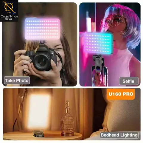 Plokama U160 Pro RGB LED Video Light 2000mAh Rechargeable Panel 2700K–6500K Adjustable Color Temperature for Photography, Streaming & Content Creation